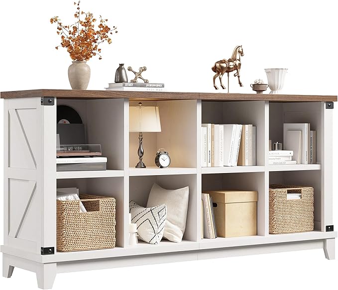 EnHomee 8 Cube Storage Organizer, Cube Organizer with Storage, Book Shelf for Bedroom and Home Office,White,Wood