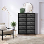 Sorbus Dresser with 10 Faux Wood Drawers - Chest Organizer Unit with Steel Frame Wood Top & Handle Easy Pull Fabric Bins for Clothes - Storage Furniture for Bedroom, Hallway, Living Room & Closet