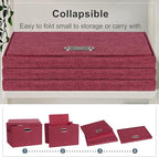 Graciadeco Large 17" 36 Quart Collapsible Stackable Storage Bins with Lids, 3 Packs Bright Red Linen Fabric Closet Boxes with Lids, Storage Cube Baskets Container Organizers for Office (17x12x11)