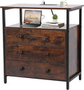 Edbuosy 3 Wooden Drawers Night Stand, 27 Inch Wide Nightstand with Charging Station and Adjustable Drawers, Small Dresser for Closet, Bedside Table for Living Room/Bedroom/Office, Retro Brown.