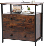 Edbuosy 3 Wooden Drawers Night Stand, 27 Inch Wide Nightstand with Charging Station and Adjustable Drawers, Small Dresser for Closet, Bedside Table for Living Room/Bedroom/Office, Retro Brown.