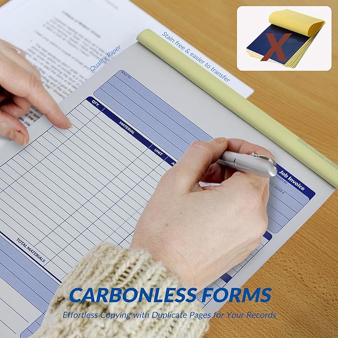 Harfesto Job Work Order Forms, Large Size Contractor Invoice Book 8-1/2" x 11-7/16", Invoice Receipt Book for Small Business, 2-Part Carbonless Forms, 50 Sets