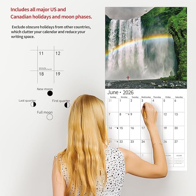 2026 Wall Calendar,Calendar 2026, November 2025 - December 2026, Wall Calendar Rainbow, 12" x 24" Opened,Full Page Months Thick & Sturdy Paper for Calendar Organizing & Planning
