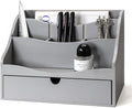Pine Wood Mail Organizer for Desk - Rustic Farmhouse Mail Sorter Countertop Organizer for Letter Paper, Files & Everyday Essentials - Wooden Folder Organizer with Drawer for Home & Office Decor (Gray)