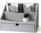 Pine Wood Mail Organizer for Desk - Rustic Farmhouse Mail Sorter Countertop Organizer for Letter Paper, Files & Everyday Essentials - Wooden Folder Organizer with Drawer for Home & Office Decor (Gray)