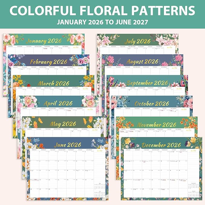 2026 Wall Calendar, Monthly Wall Calendars, Jan 2026 - Jun 2027, Desk Planner (8.5" x 11"), Hanging for Home, School, Office Supplies