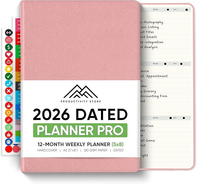 Dated, 2026 Planner, 5.8” x 8.3” - The #1 Productivity Planner to Achieve Your 2026 Goals - Planner 2026-2027 by PRODUCTIVITY STORE (A5, PINK)