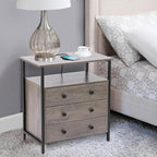 Edbuosy 3 Wooden Drawers Nightstand, 27 Inch Wide Night Stand Set 2 with Charging Station and Adjustable Drawers, Small Dresser for Closet, Bedside Table for Living Room/Bedroom/Office, Gray.