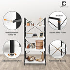 CAPHAUS 4 Tier Bookshelf, 24 Inch Width Free Standing Shelf, Bookcase Shelf Storage Organizer, Industrial Book Shelves for Home Office, Living Room, Kitchen, White Shelves & Metal Frame
