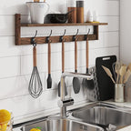 BAMEOS Wall Mounted Coat Rack with Adjustable Easy Install, Rust Proof, Brown Wooden Material, 28.9 Inch Length