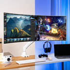 AVLT Single 17"-57" Super Ultrawide Monitor Arm for Screens Up to 59.5 lbs, Premium Aluminum Desk Stand, Adjustable Pneumatic Height, Full Motion Swivel Tilt Rotation, USB-C & USB-A Ports, White