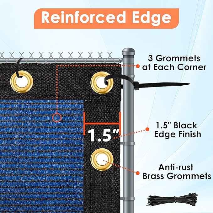 iCover 6x12ft Privacy Screen Fence, Outdoor Fencing Panels, Garden Windscreen Mesh Shade Sail Net Barrier, Include Reinforced Bindings and Brass Grommets Cable Zip Ties, Blue