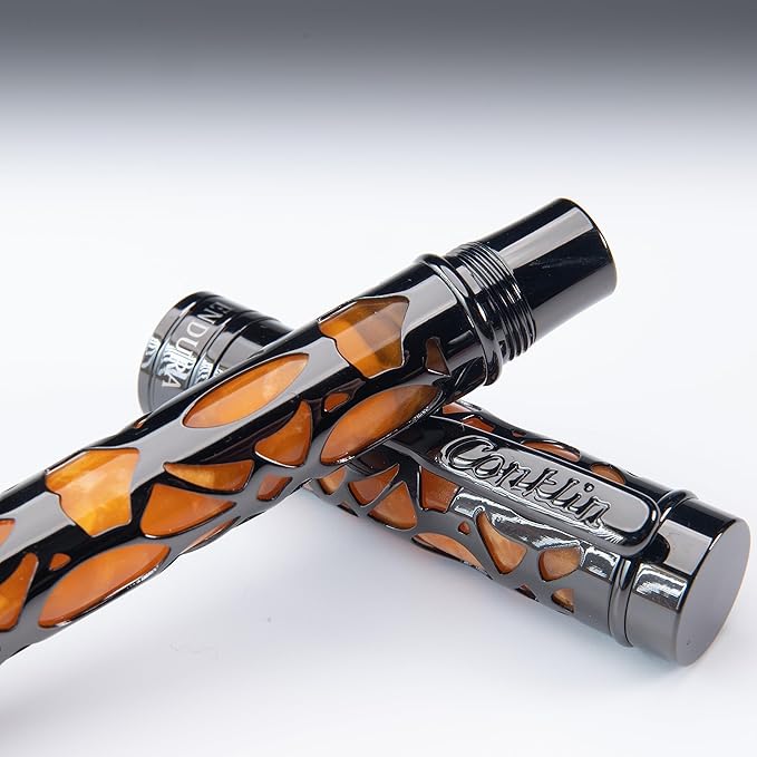 Conklin Endura Deco Crest Fountain Pen in Orange with Rose Gold Accents – Broad Nib, Refillable Luxury Writing Instrument
