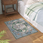 Rugcomf Vintage Medallion Rugs for Entryway 2'x3' - Door Mat Indoor Entrance, Machine Washable Area Rug, Non-Slip Low Pile Boho Carpet for Kitchen, Front Door, Bedroom, Kids Room - Green
