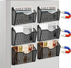 KZWKRG 6 Pack Magnetic File Holder, Magnetic Pocket Wall File Holder, Mesh Wall Paper Organizer, Vertical Mail Basket, Storage Organization Magazine Rack for Office, Home and School