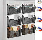 KZWKRG 6 Pack Magnetic File Holder, Magnetic Pocket Wall File Holder, Mesh Wall Paper Organizer, Vertical Mail Basket, Storage Organization Magazine Rack for Office, Home and School
