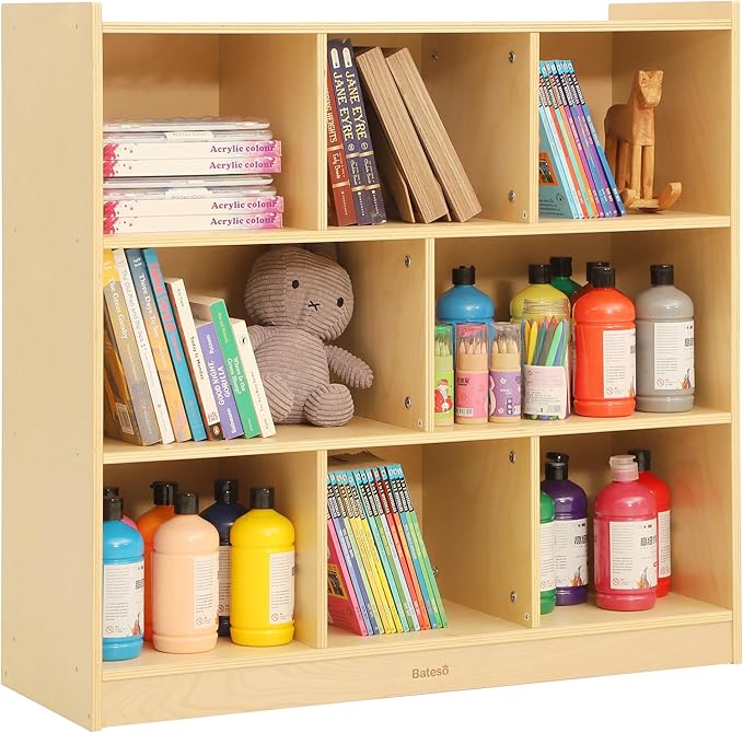 Bateso Toy Storage Organizer for Kids Room, Wooden Kids Bookshelf for Classroom, Cube Storage Organizer for Playroom, 8-Section Montessori Bookshelf & Toy Shelf for Nursery