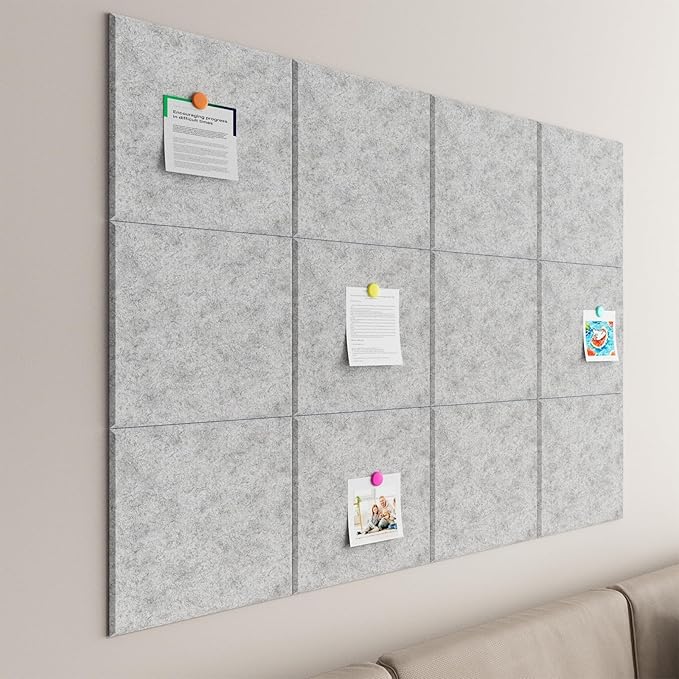 Baysola Large Cork Boards for Walls – 48" x 36" Self Adhesive Felt Wall Tiles, Ideal for Office Wall Organizing Bulletin Board, Easy to Install Cork Boards Felt Board