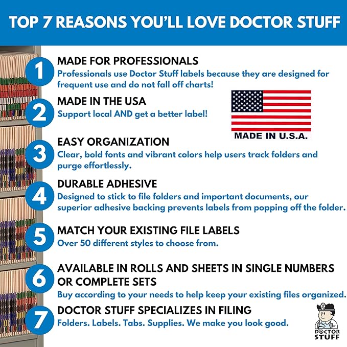 Doctor Stuff - File Folder Labels, Terminal Digit Filing, Consecutive Double Digit Numbers 60-69, Compatible with SMEAD DDS - SMDM Series Chart Stickers, Green, 1" x 1-1/2", 500/Roll