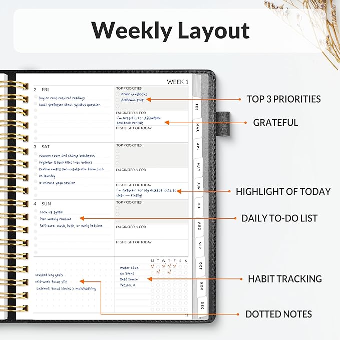 SUNEE 2026 Planner 5.9" x 8.3" – Dated Productivity Planner for Time Management - Daily,Weekly & Monthly Planner to Achieve Goals - Planner 2026 dated from January 2026 – December 2026,Black