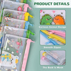 Ulema 24 Pcs Back to School Gifts Cartoon Mesh Pencil Pouch Bags Plastic Zipper Pouch 8×4 Inch for Classroom Organization School Office Supplies (24)