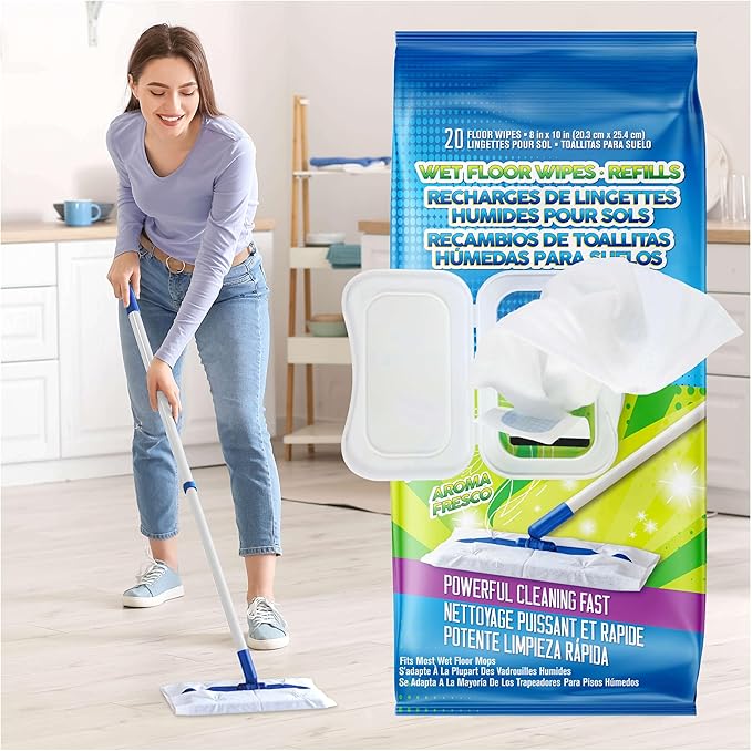 Juniper CLEAN Wet Floor Wipes, Multi Surface Floor Cleaner Wet Mop Pads Fit Swiffer Sweeper Mop, Fresh Scent & Plant-Based Textured Cloth Trap Absorb Dirt, 20 Count (Pack of 1)