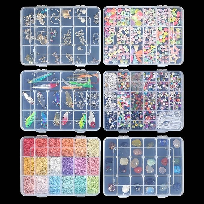 CGCG 3 Pack 7.9 x 5.8 inch Plastic Organizer Box with Adjustable Dividers 18 Grids Clear multi Compartment Storage Container Small Case for Beads Crafts Jewelry Fishing Tackles nail charm sticker