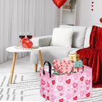FUULOXE Rectangular Valentines Basket Storage Bin for Shelves Girls Gifts Baskets Foldable Box with Handles for Home Office Car Dormroom Valentine's Day Party Supplies