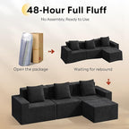 WLIVE 110'' Boneless Couch for Living Room, Modular Sectional Sofa, Cloud Memory Foam Couch L Shape with Chaise, Black