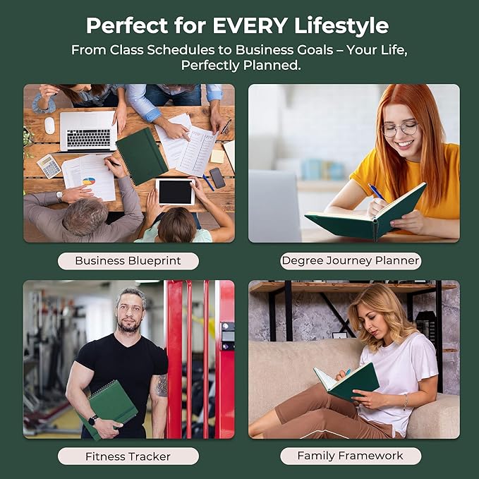 IN-LUXPRO Planner 2026 Daily Weekly and Monthly,11.5"x8.5",12 Months Spiral Bound Calendar Agenda with Self-adhesive Pen Holder,2026 Appointment Book with Vegan Leather Soft Cover,Green