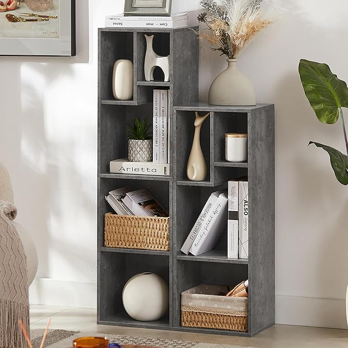 VECELO Narrow Bookshelf Set, Fits 9.3" × 10-12.8" Hardcovers, Cube Storage Bookcases, Free-Standing for Living Room, Bedroom, Home Office, 3/4-Tier, 2-Pack, Gray