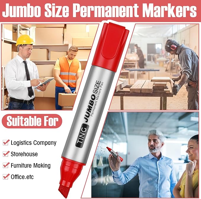Fuutreo 32 Pcs Jumbo Permanent Markers Bulk Large Chisel Tip Permanent Markers Waterproof Jumbo Pens Quick Drying Office Supplies(Red)