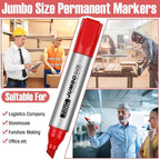 Fuutreo 32 Pcs Jumbo Permanent Markers Bulk Large Chisel Tip Permanent Markers Waterproof Jumbo Pens Quick Drying Office Supplies(Red)