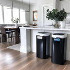 Recycle and Trash Stickers for Kitchen Trash Cans and Recycling Bins, Indoor Trash and Recycle Sticker Combo for Garbage Can Logo Symbol, Blue & Gray Decals, 6.5" x 3" Elegant Style with Split-back