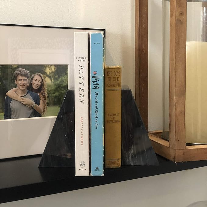Fox Run Triangular 100% Natural Polished Black Marble Bookends 4 x 3 x 6 inches