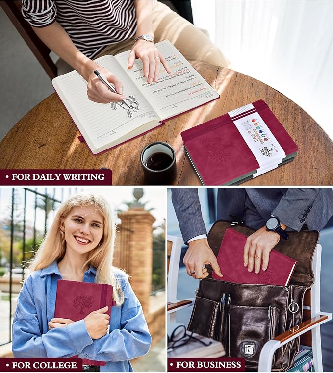 PERCUN A4 Lined Journal Notebook，365 Page Large Leather Journals for Writing Women Men，Hardcover Notebook with 100Gsm Thick Pages for Travel，Work，School，College Ruled, Daily Diary (8.5" x 11.4")