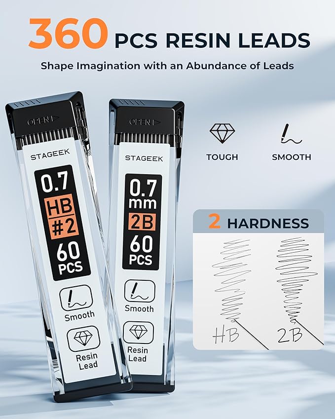 STAGEEK 0.7mm Mechanical Pencil Set, 3PCS Metal Mechanical Pencils 0.7mm with 6 Tubes HB & 2B Lead Refills,Erasers, Weatherproof Artist Pencils with Case for Outdoor Writing Drafting Drawing