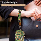 bolimoss Cute 2-in-1 ID Badge Holder & Lanyard Wallet, Black Cat Floral Wallet with Removable Wristlet & Neck Lanyard, Clear Window, 5 Card Slots, 1 Side Zipper Pocket, Ring Keychain