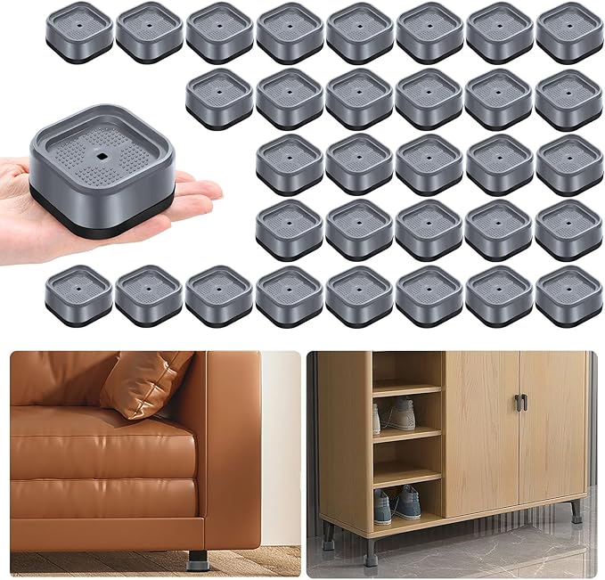 shouwuhho 32 Pack Furniture Risers Adjustable Bed Risers Heavy Duty Lifts Height 1", Square Stackable Bed Risers 1, 2 or 3 Inch for Desk Leg Table Couch Sofa Chair Bed Frame Legs Dorm, Gray