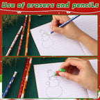 JULMELON 72PCS Christmas Party Favors Set, 36PCS Christmas Pencils with 36PCS Snowman Snowflake Santa Erasers, Pencils for School Classroom Winter Holiday Party Reward Supplies