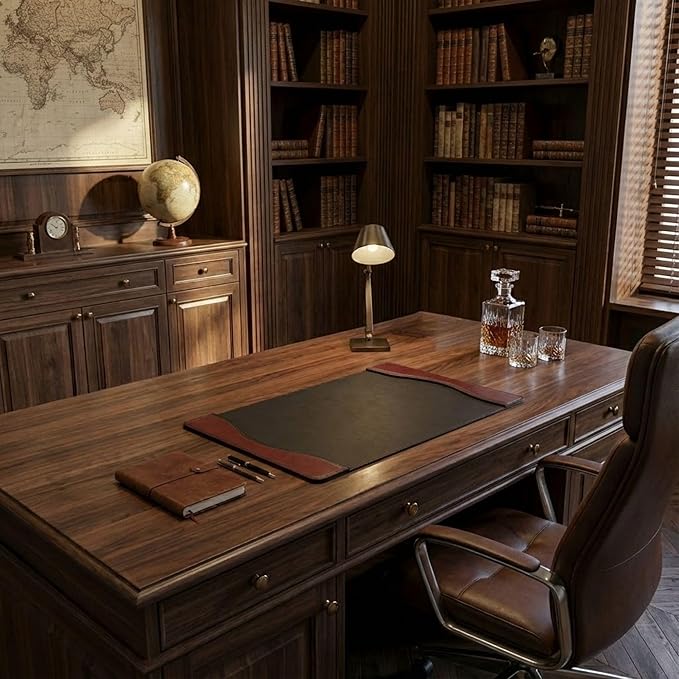 Dacasso Burgundy Leather 25.5" x 17.25" Side Rails Desk Pad