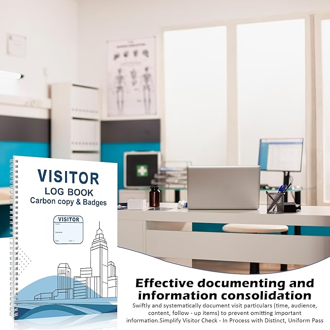 1 Pack of Visitor Badges Log with Carbon Copy Protecting Privacy Pages Visitor Stickers 8.5x11 Inch Visitor Log Book School Church Business Pass Guest Register Book - 225 Badges 30 Memo Pages (1)