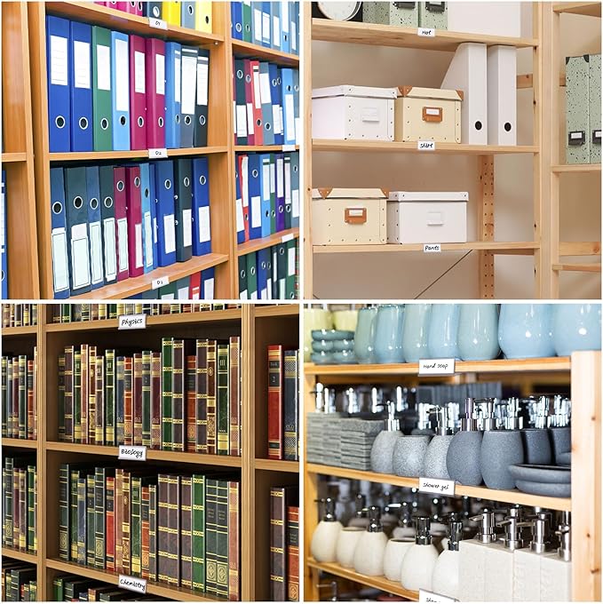 Weysat 250 Pcs Wood Shelf Label Holders Clear Plastic Price Tag 2.4 in L x 1 in H for Bookshelf Shelves, Wood Shelf Sign and Ticket Holder, Clips On to Shelves 3/4" to 1" Thick