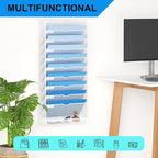 GDINDINFAN Hanging Wall File Organizer 10 Tier Wall Mounted File Holder Document Wall Organizer Magazine Organization for Office Home, White
