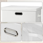 Graciadeco Large 17" 36 Quart Collapsible Stackable Storage Bins with Lids, 1 Pack White Foldable Fabric Closet Storage Boxes with Lids, 4 Handles Heavy-duty Linen Cube Baskets for Bedroom