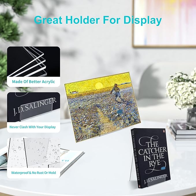 Boloyo Acrylic Book Stand with Ledge,10PC Clear Acrylic Display Easel Transparent Display Stand Holder Tablet Holder for Displaying Books,Magazine,Plate,Pictures,Artworks, CDs