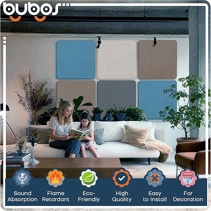 BUBOS 4 PCS Fabric Acoustic Panels 23.6''x23.6'' Decorative Sound Dampening Panels, Sound Absorbing Panels for Studios, Office, Home Theater,Mistral