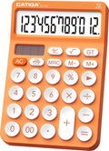 CATIGA 12 Digit Desktop Calculator Basic Desk Calculator with Large LCD Display, Big Buttons, 4 Function, Solar and Battery Dual Power, for Office, School, Home, SD-1292 Orange