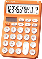CATIGA 12 Digit Desktop Calculator Basic Desk Calculator with Large LCD Display, Big Buttons, 4 Function, Solar and Battery Dual Power, for Office, School, Home, SD-1292 Orange