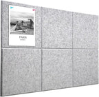 Large Cork Board Alternative 36" X 24" Bulletin Board - 6 Pack Removable Felt Wall Tiles with 15 pushpins, Large Cork Boards for Walls Cork Board for Office Pin Board Tack Board - Silver Gray